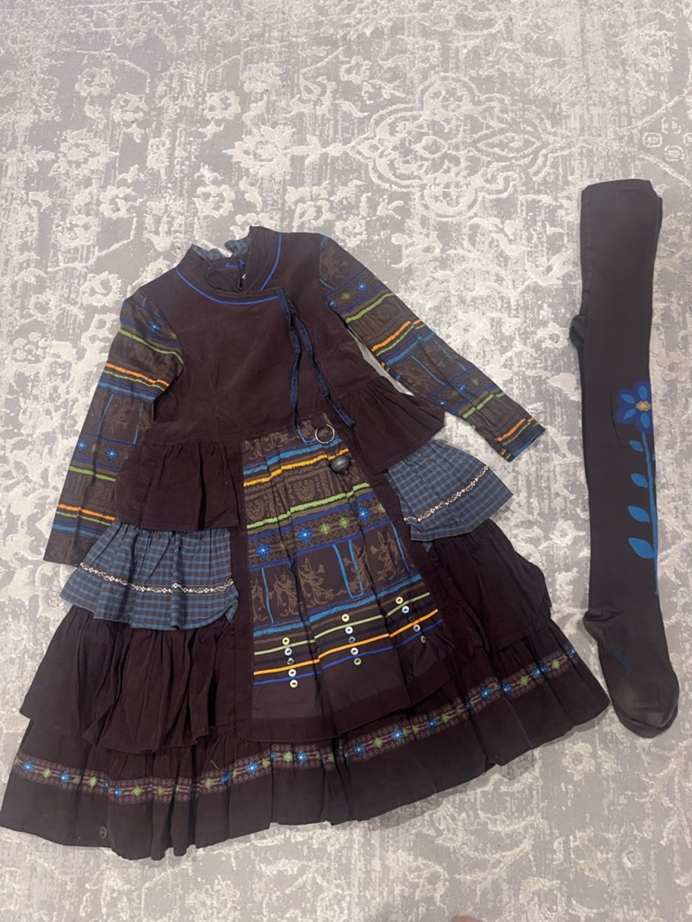 Stunning Jottum Girls Statement Dress Tights Set Corduroy Tiered Ruffle 6 (116)